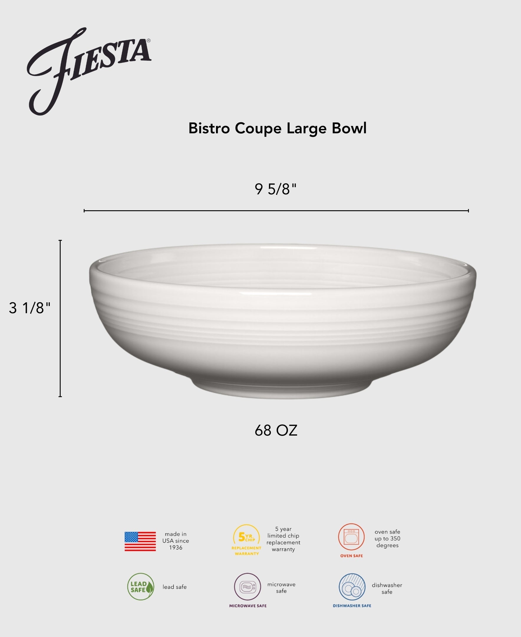 Fiesta Colorful Dinnerware - Lavender Bistro Coupe 9 5/8 Inch Large Bowl 68 OZ - Image 3
