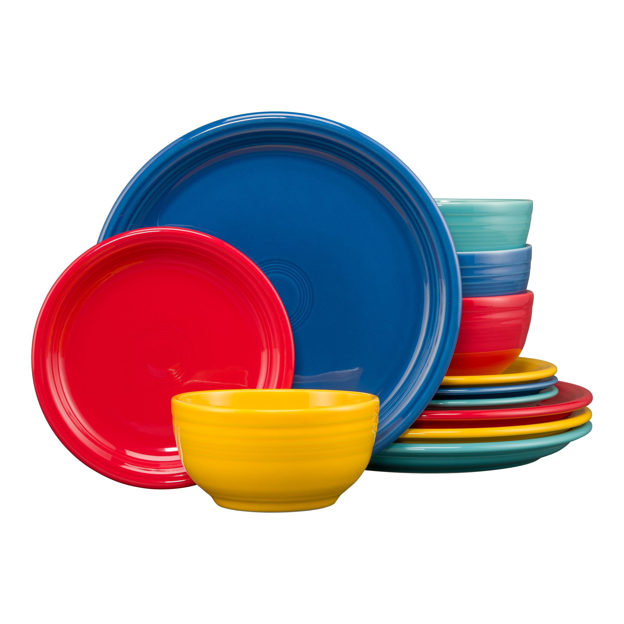 Fiesta Colorful Dinnerware - Mixed Vibrant Bistro Coupe 12-Piece Dinnerware Set, Service for 4