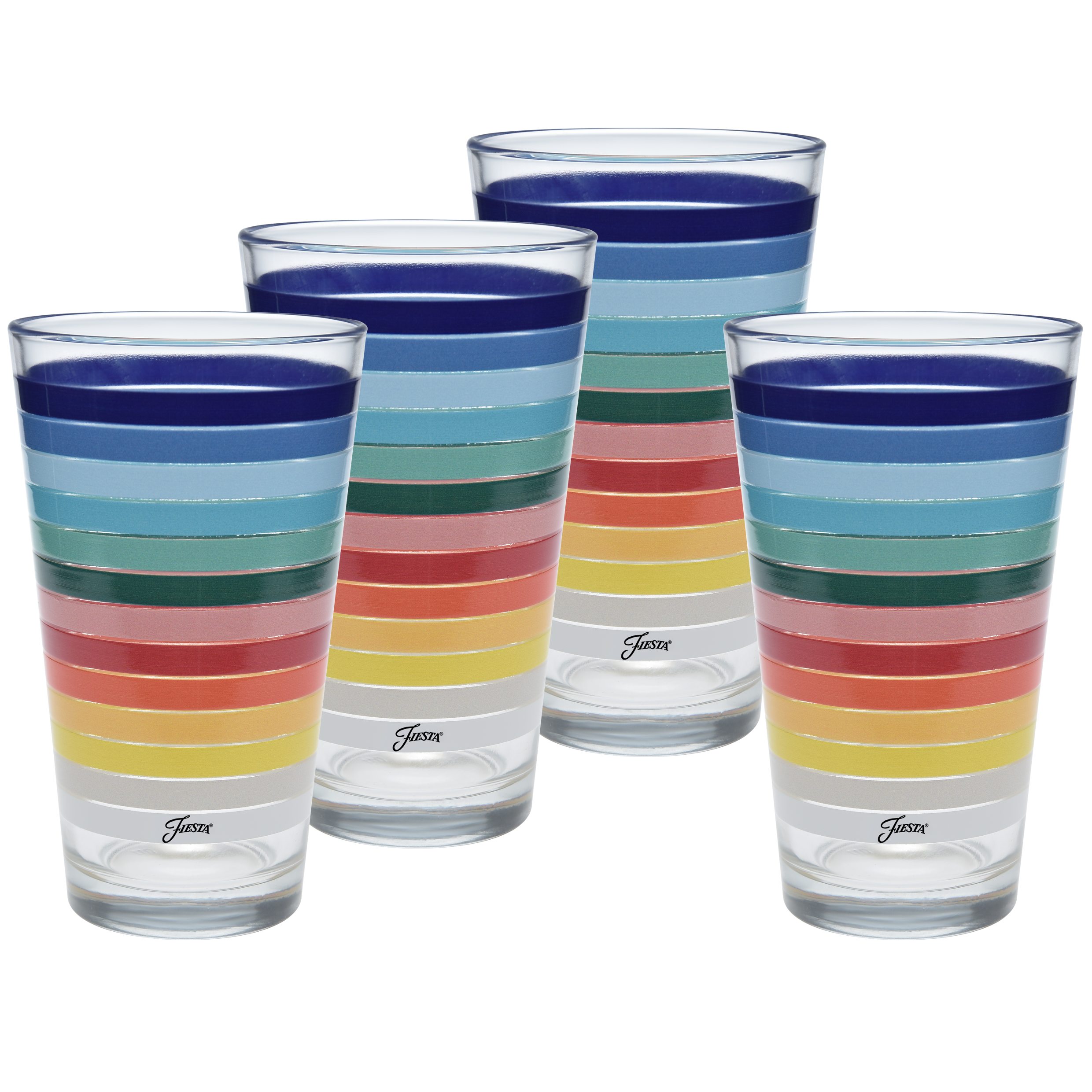Fiesta Colorful Dinnerware - 16 oz. All Colors Stripe Cooler Glass - Set of 4