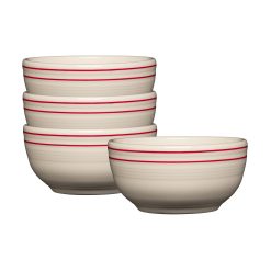 Fiesta Colorful Dinnerware - Americana Scarlet Bands Set of 4 Bistro Coupe 5 1/2 Inch Cereal Bowl 22 oz