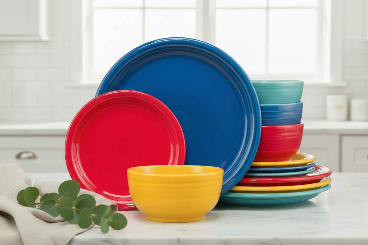 Fiesta Colorful Dinnerware - Mixed Vibrant Bistro Coupe 12-Piece Dinnerware Set, Service for 4 - Image 3