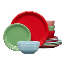 Fiesta Colorful Dinnerware - Peppermint Frost Mixed Color Bistro Coupe 12-Piece Dinnerware Set, Service for 4