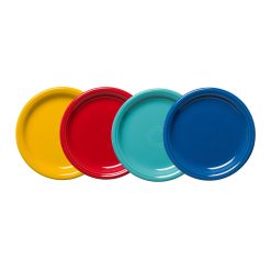 Fiesta Colorful Dinnerware - Mixed Vibrant Bistro Coupe 7 1/4 Inch Salad Plate, Set of 4