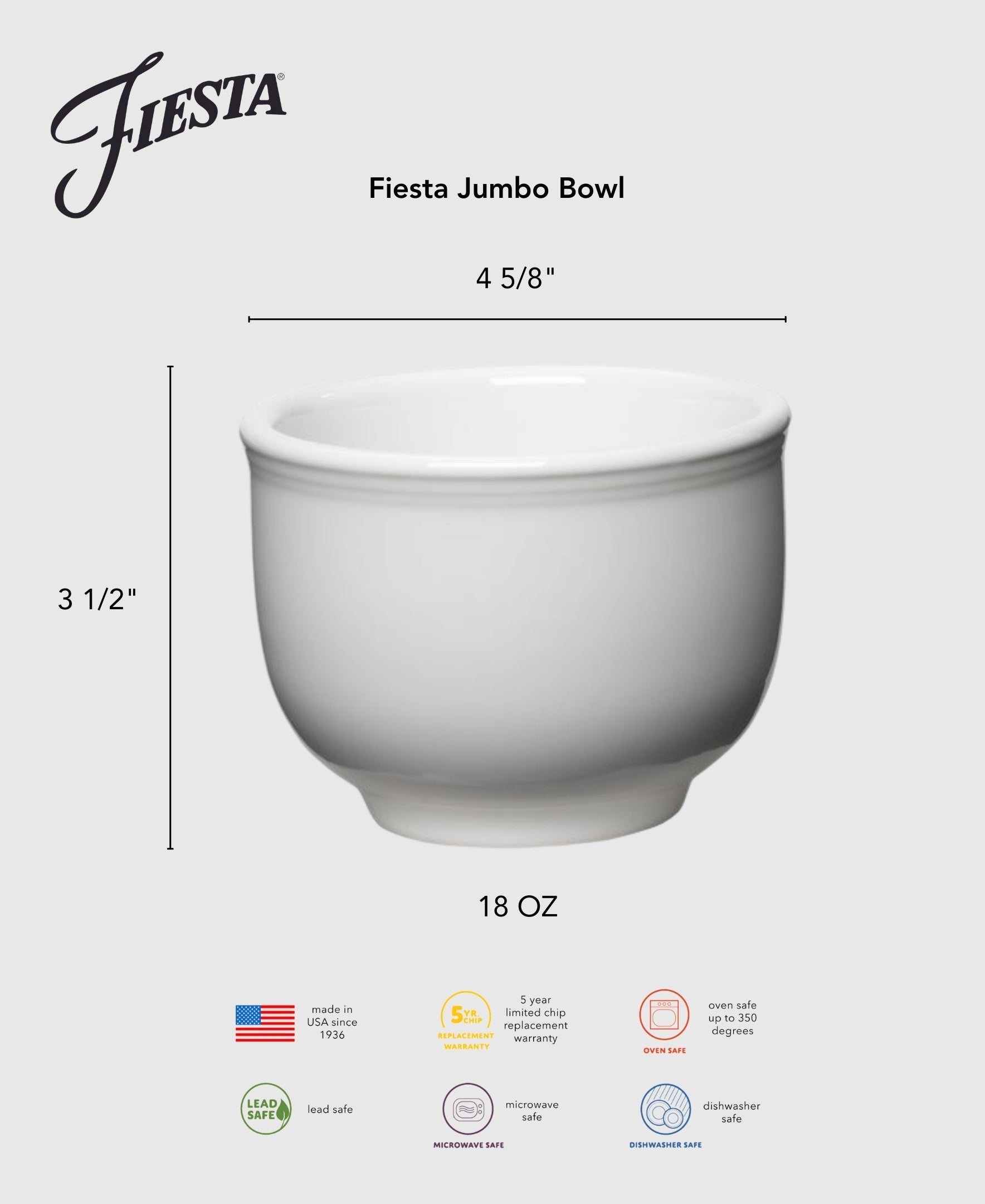 Fiesta Colorful Dinnerware - Retired Fiesta 4 5/8 Inch Jumbo Bowl 18 OZ - Image 2