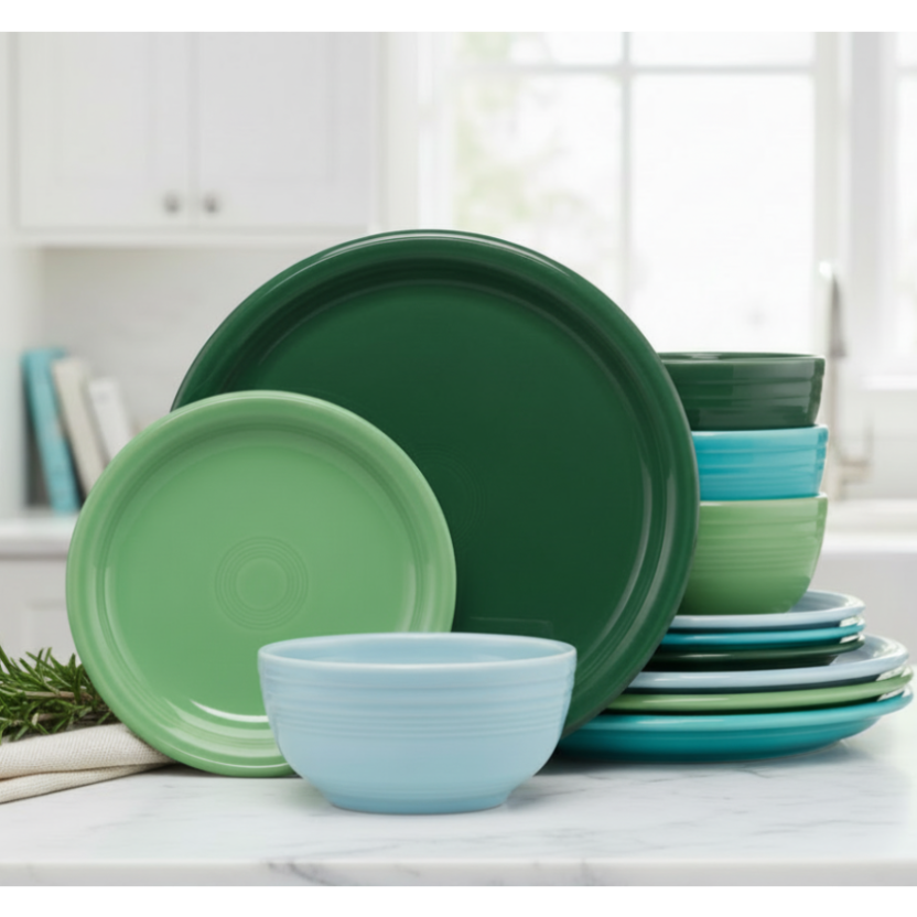 Fiesta Colorful Dinnerware - Mixed Aegean Bistro Coupe 12-Piece Dinnerware Set, Service for 4 - Image 3
