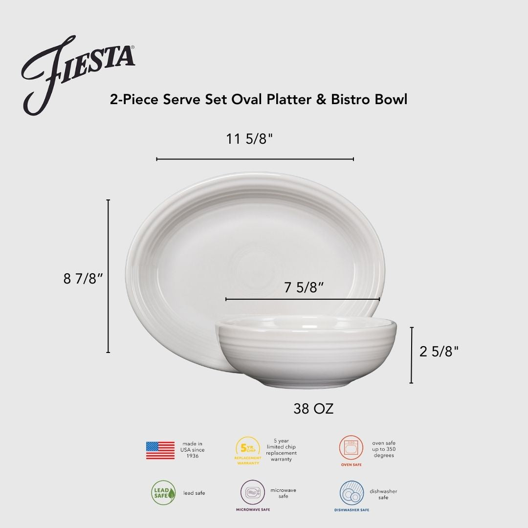 Fiesta Colorful Dinnerware - 2-Piece Serve Set 11 5/8 Inch Oval Platter & 38 OZ Bistro Bowl - Image 9