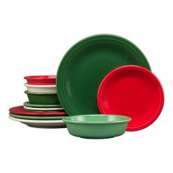 Fiesta Colorful Dinnerware - Christmas Mixed Color Classic Rim 12-Piece Dinnerware Set, Service for 4