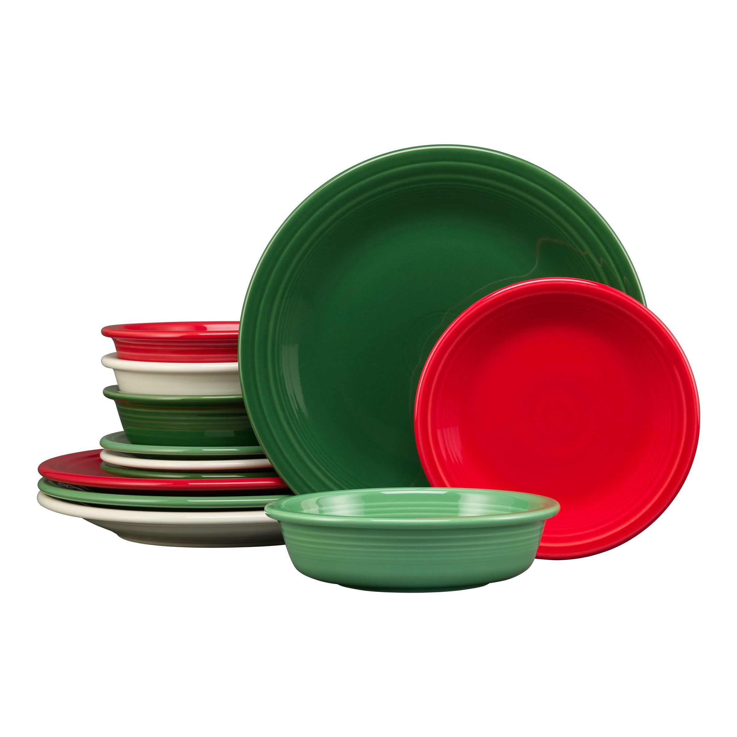Fiesta Colorful Dinnerware - Christmas Mixed Color Classic Rim 12-Piece Dinnerware Set, Service for 4