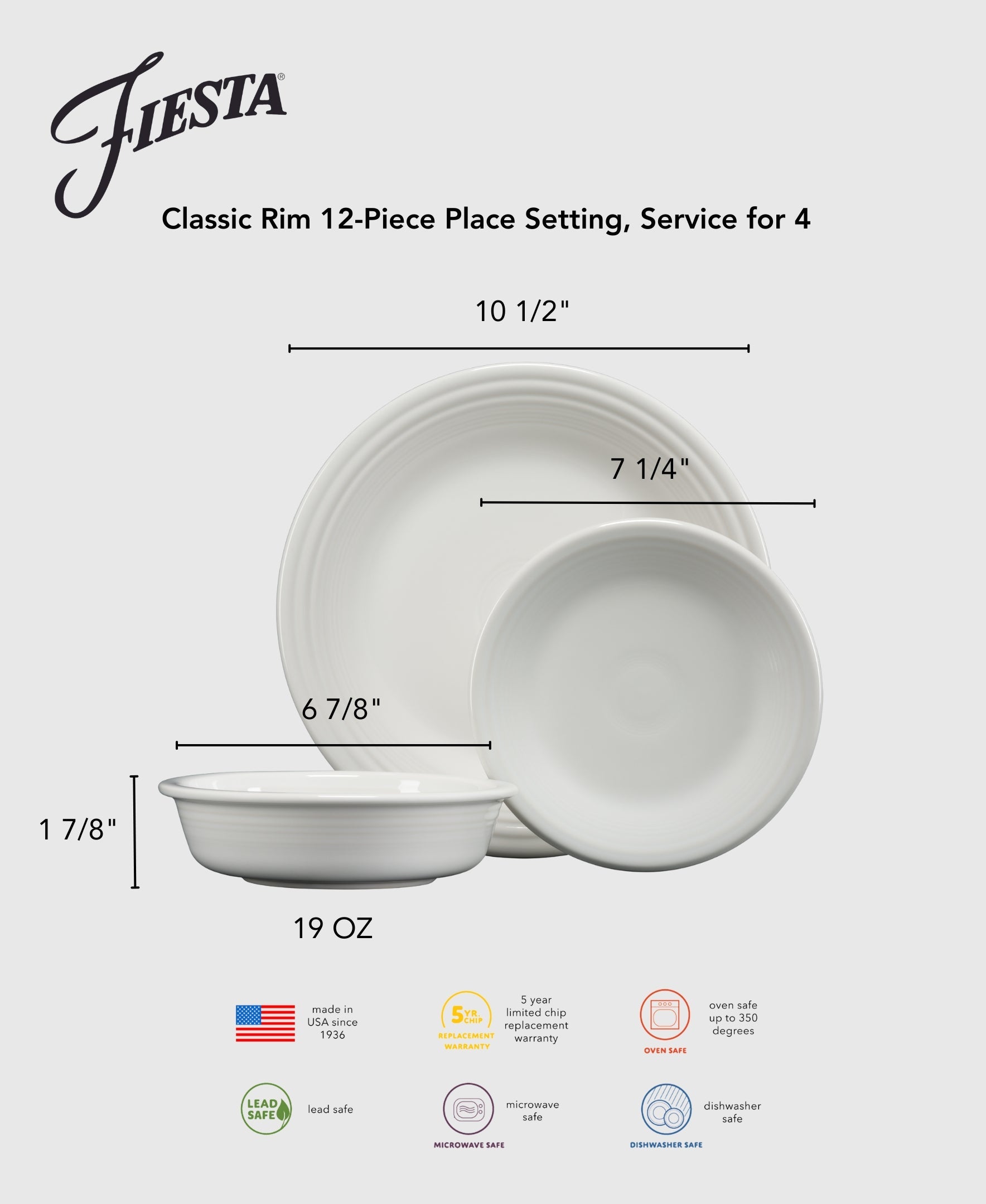 Fiesta Colorful Dinnerware - Lavender Classic Rim 12-Piece Dinnerware Set, Service for 4 - Image 3