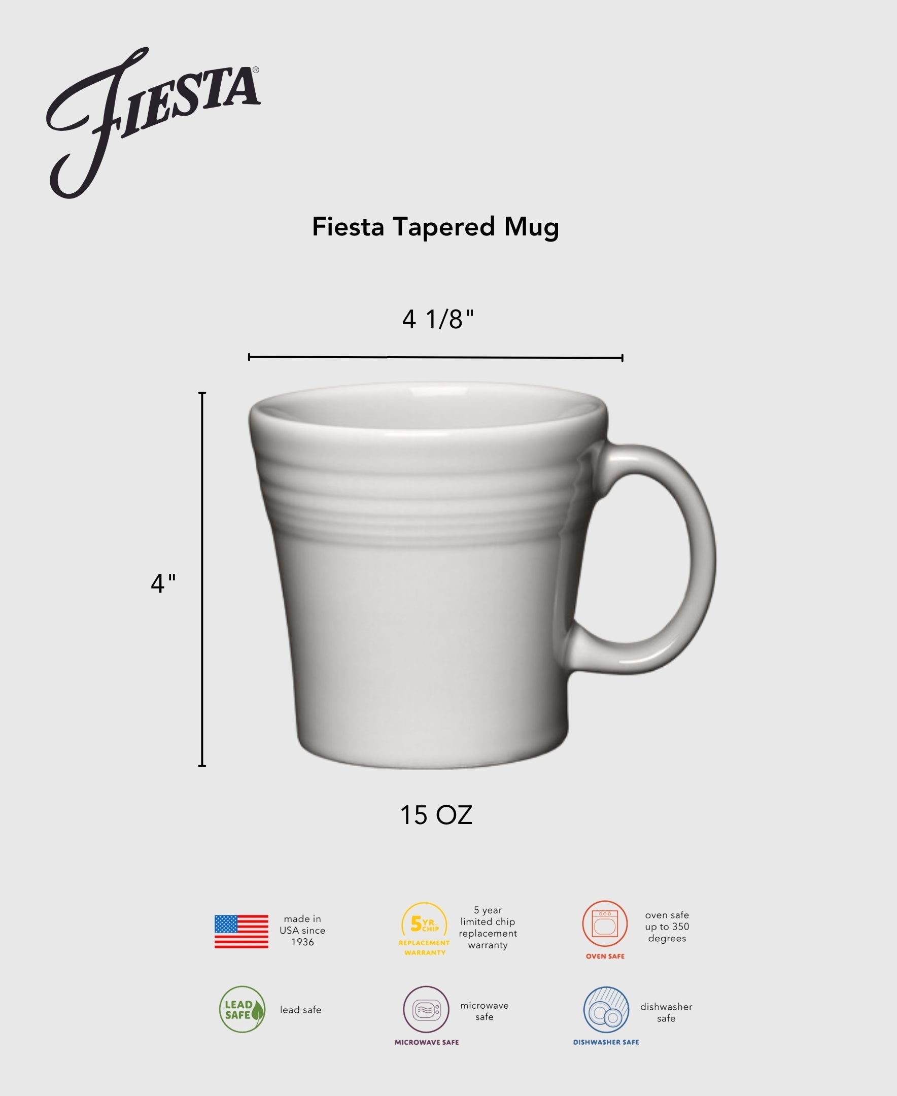 Fiesta Colorful Dinnerware - White 15 OZ Set of 4 Tapered Mugs - Image 2