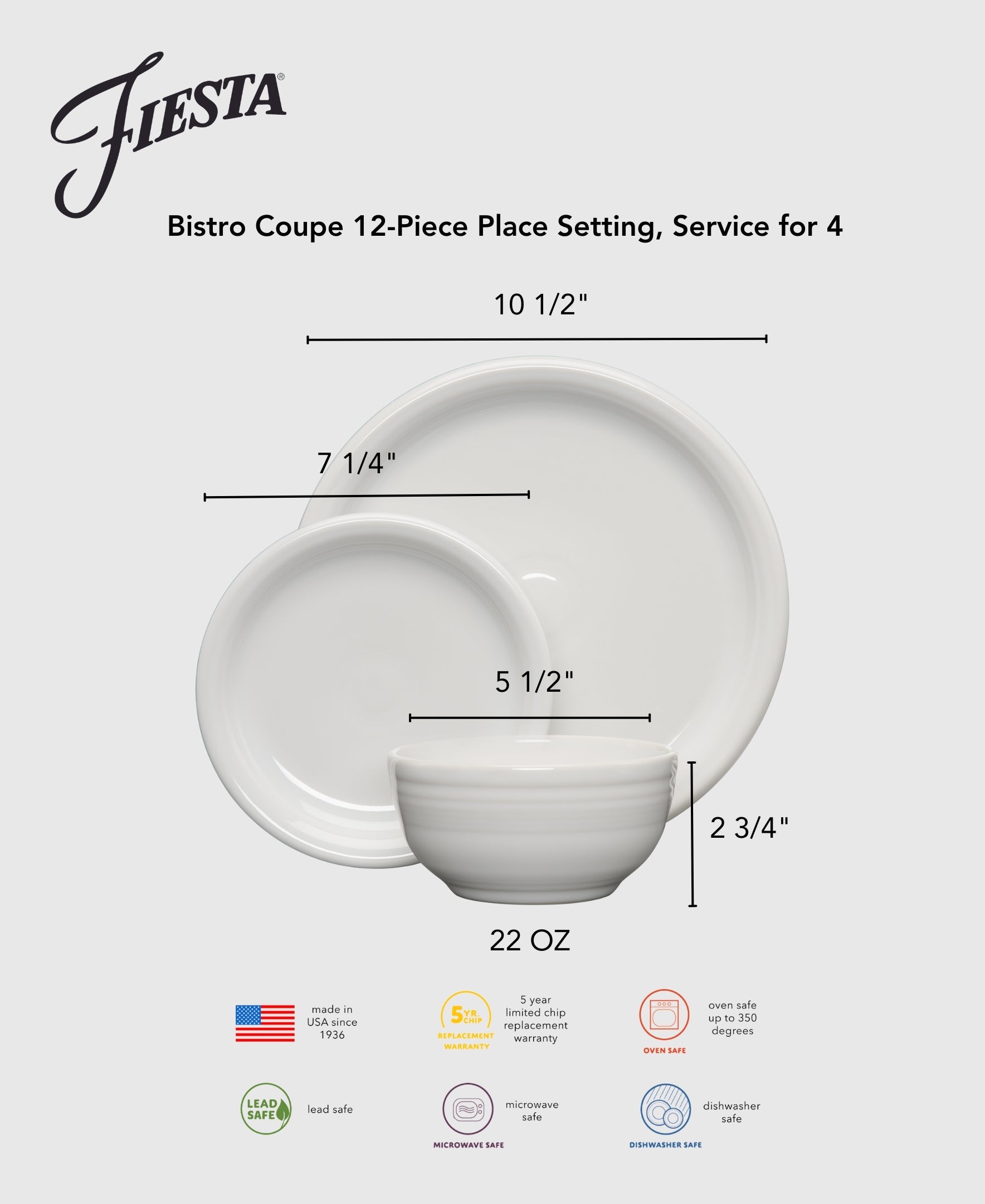 Fiesta Colorful Dinnerware - Mixed Aegean Bistro Coupe 12-Piece Dinnerware Set, Service for 4 - Image 4
