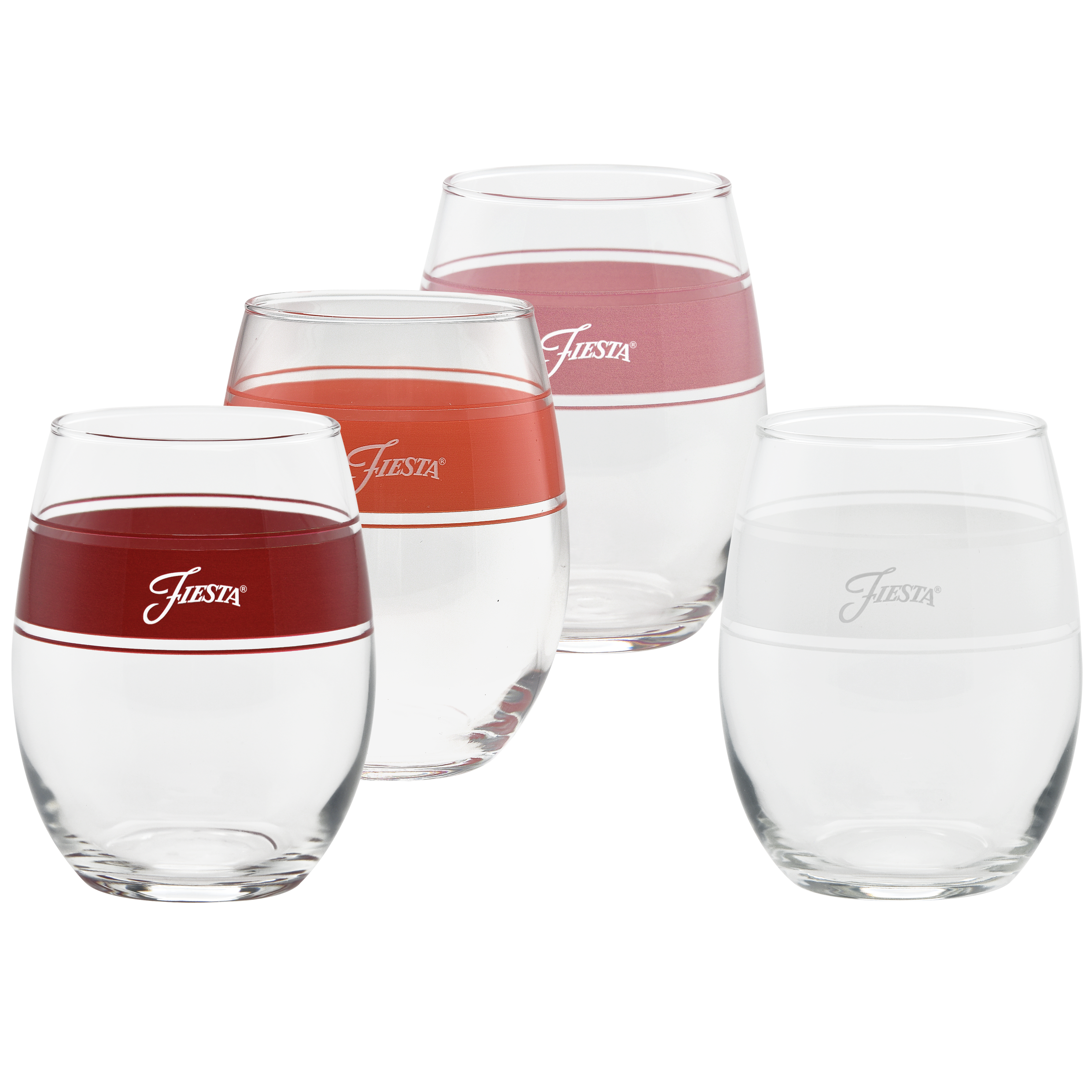 Fiesta Colorful Dinnerware - Sunset Horizon 15 oz. Frame Stemless Wine Glass Mixed Color Set of 4
