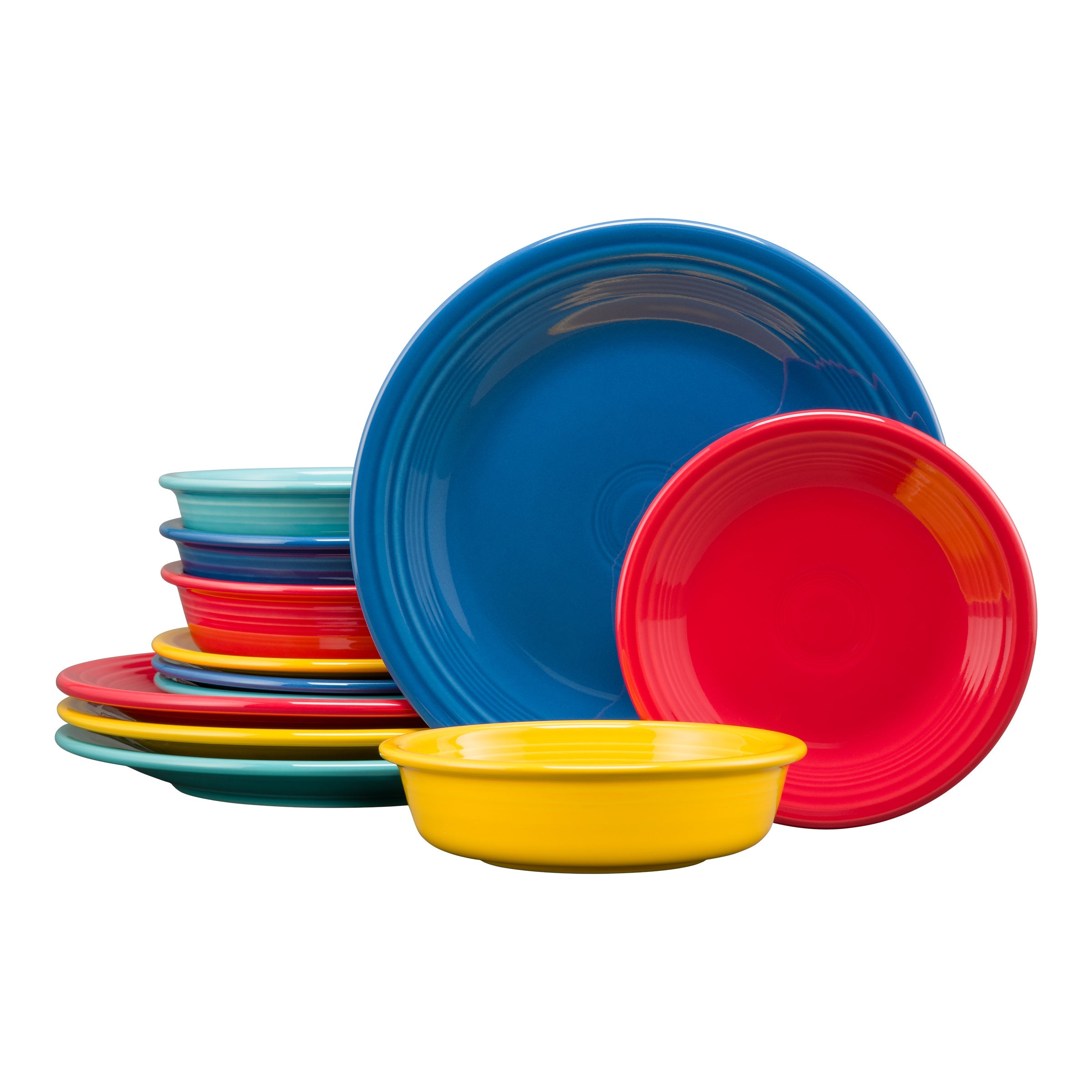 Fiesta Colorful Dinnerware - Mixed Vibrant Classic Rim 12-Piece Dinnerware Set, Service for 4
