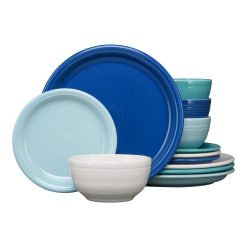Fiesta Colorful Dinnerware - Mixed Coastal Blues Bistro Coupe 12-Piece Dinnerware Set, Service for 4