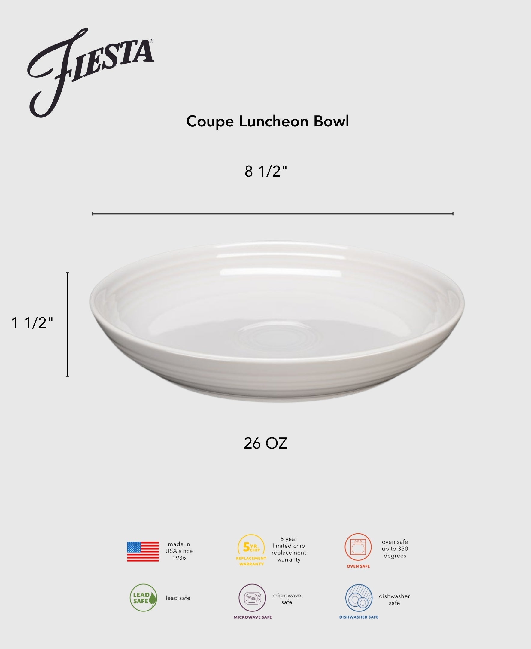 Fiesta Colorful Dinnerware - Lavender Coupe 8 1/2 Inch Luncheon Bowl 26 OZ - Image 2