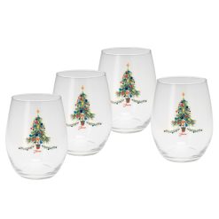 Fiesta Colorful Dinnerware - 15 oz. Fiesta® Christmas Tree Stemless Wine, Set of 4