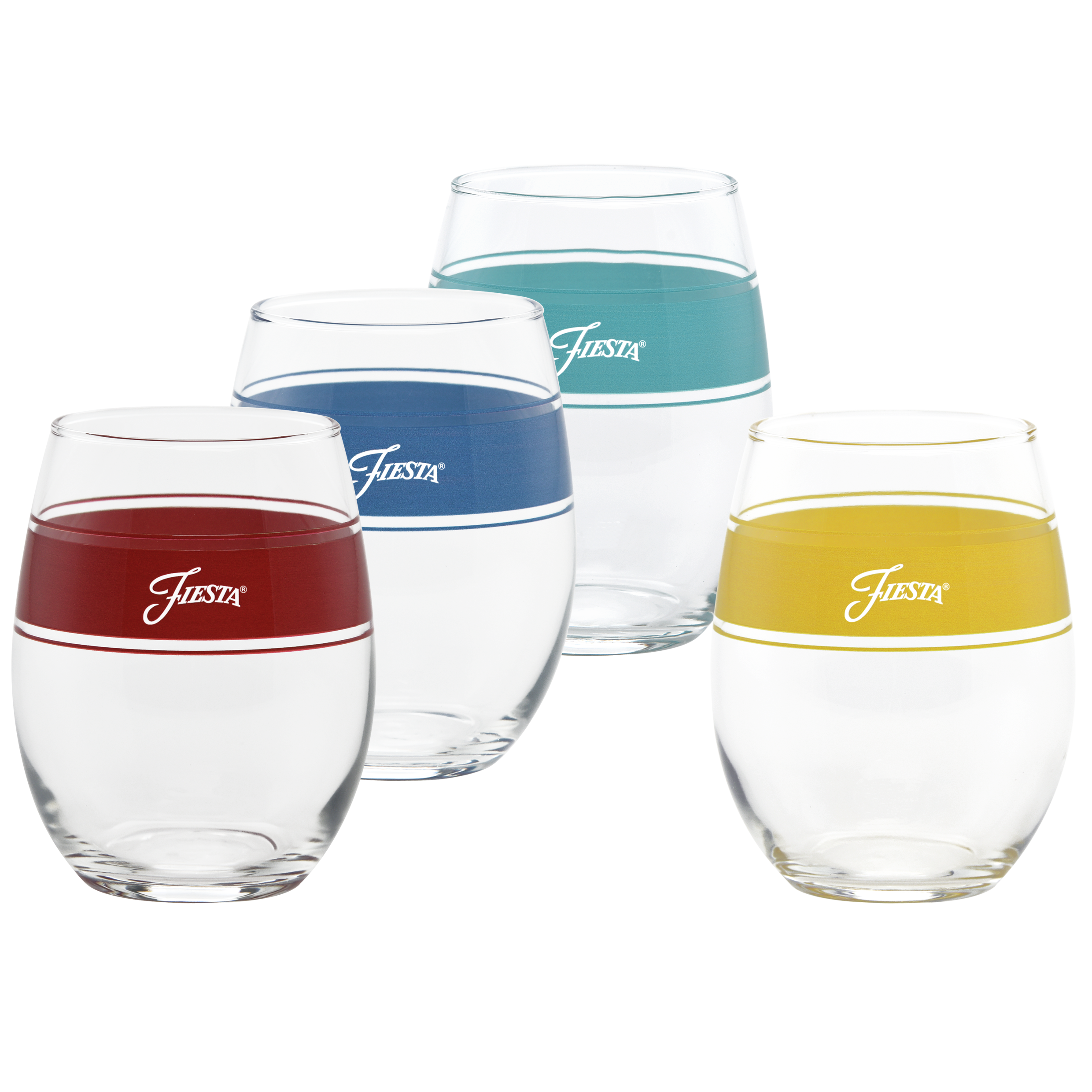 Fiesta Colorful Dinnerware - Vibrant 15 oz. Frame Stemless Wine Glass Mixed Color (Set of 4)
