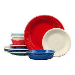 Fiesta Colorful Dinnerware - Mixed Americana Classic Rim 12-Piece Dinnerware Set, Service for 4