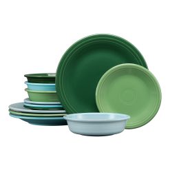 Fiesta Colorful Dinnerware - Mixed Aegean Classic Rim 12-Piece Dinnerware Set, Service for 4