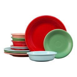 Fiesta Colorful Dinnerware - Peppermint Frost Mixed Color Classic Rim 12-Piece Dinnerware Set, Service for 4