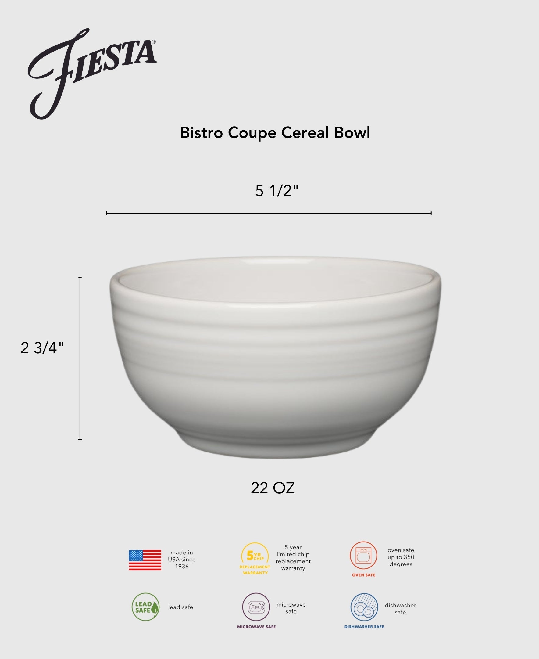 Fiesta Colorful Dinnerware - Lavender Bistro Coupe 5 1/2 Inch Cereal Bowl 22 OZ - Image 2