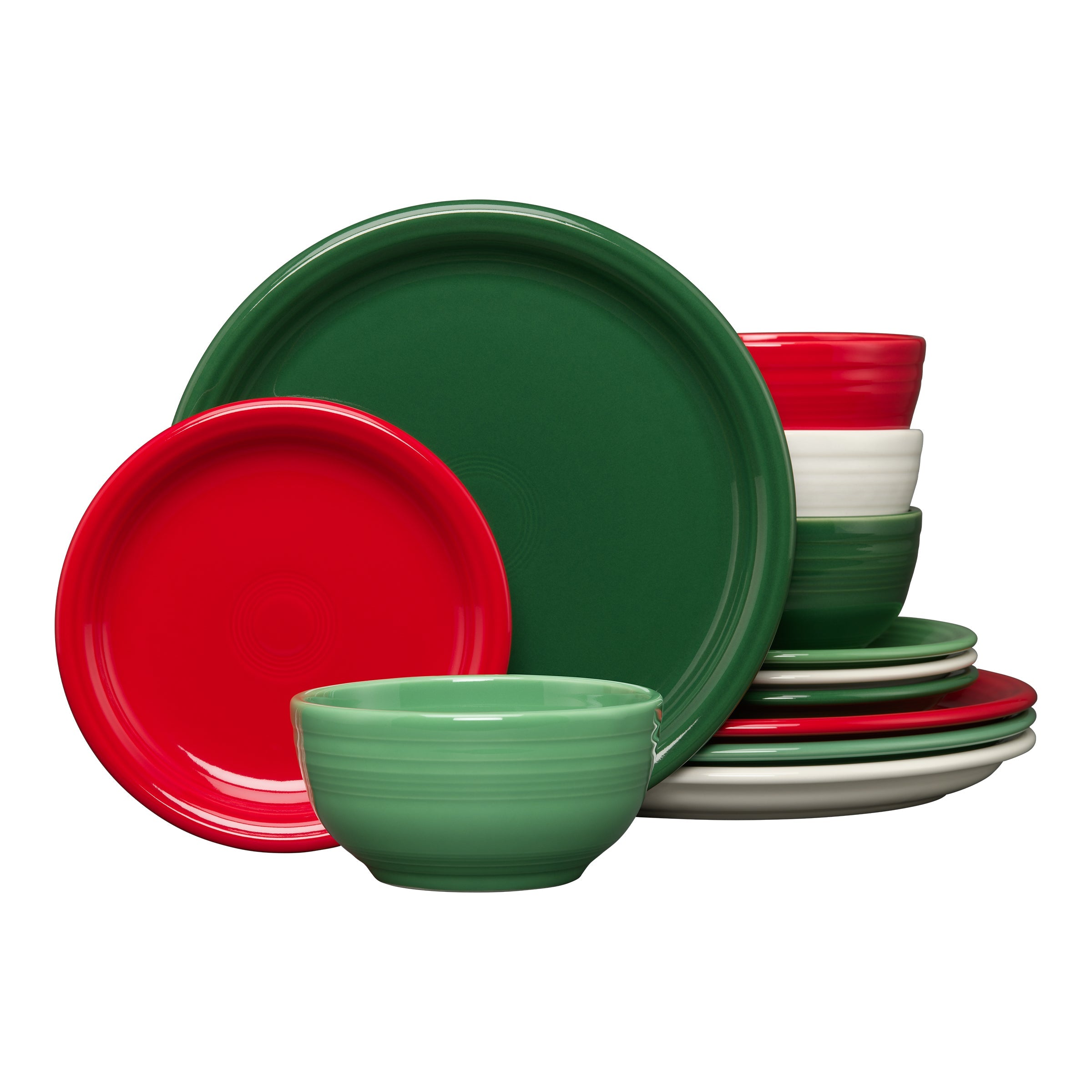 Fiesta Colorful Dinnerware - Christmas Mixed Color Bistro Coupe 12-Piece Dinnerware Set, Service for 4