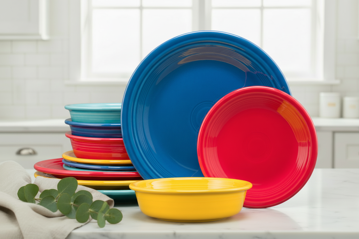 Fiesta Colorful Dinnerware - Mixed Vibrant Classic Rim 12-Piece Dinnerware Set, Service for 4 - Image 3