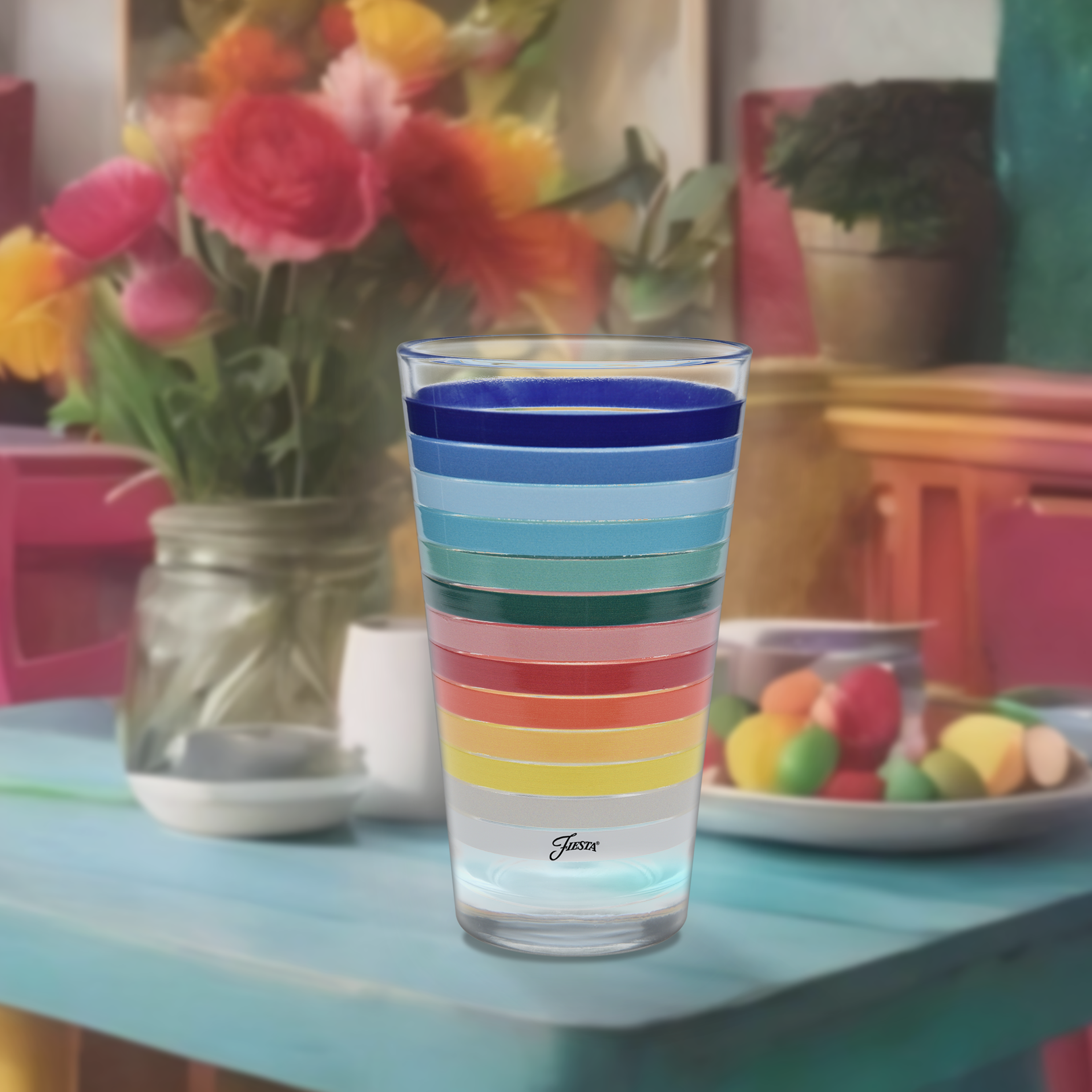 Fiesta Colorful Dinnerware - 16 oz. All Colors Stripe Cooler Glass - Set of 4 - Image 3