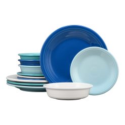 Fiesta Colorful Dinnerware - Mixed Coastal Blues Classic Rim 12-Piece Dinnerware Set, Service for 4