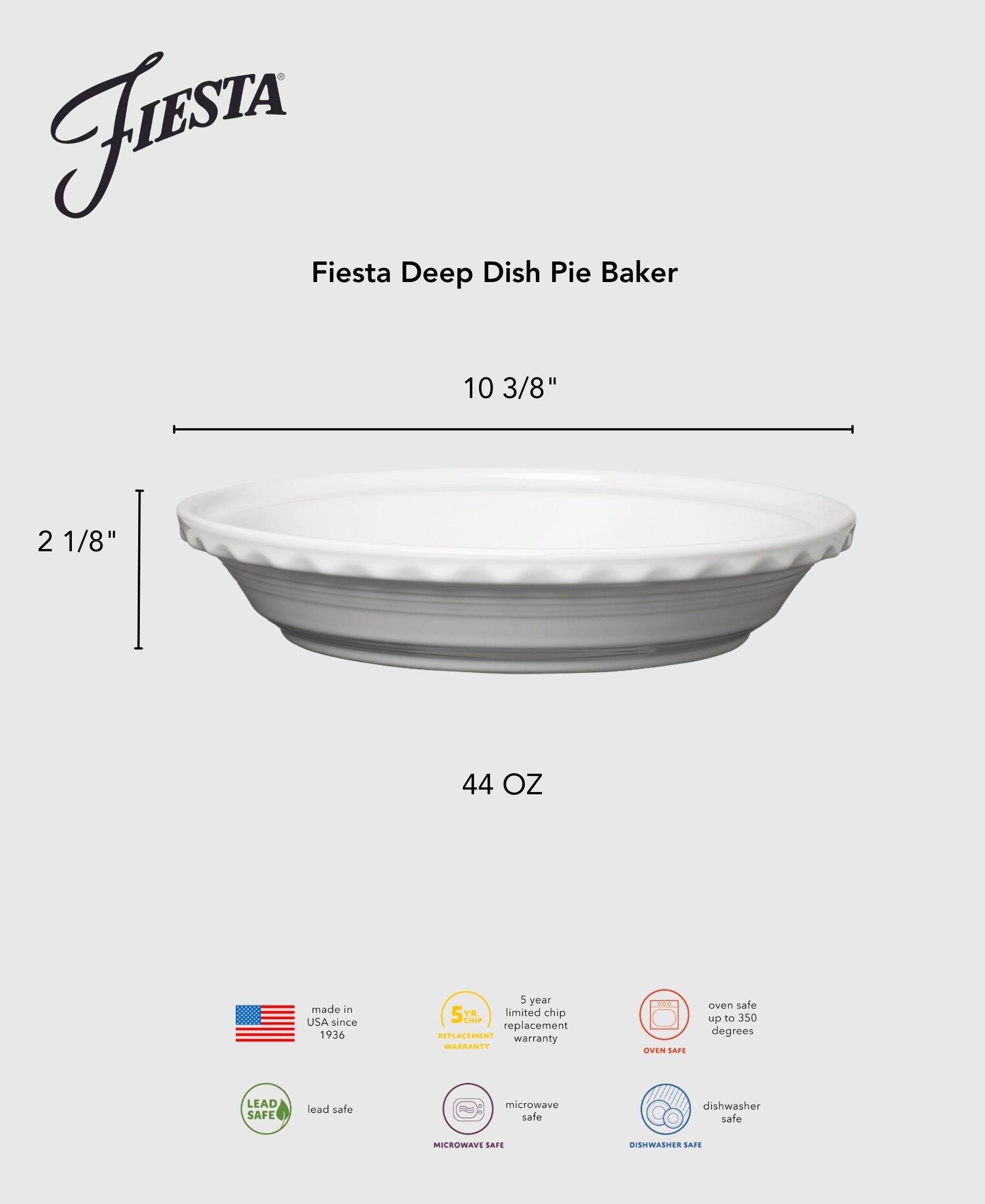 Fiesta Colorful Dinnerware - New Retired Fiesta 10 1/4 Inch Deep Dish Pie Baker 44OZ - Image 3