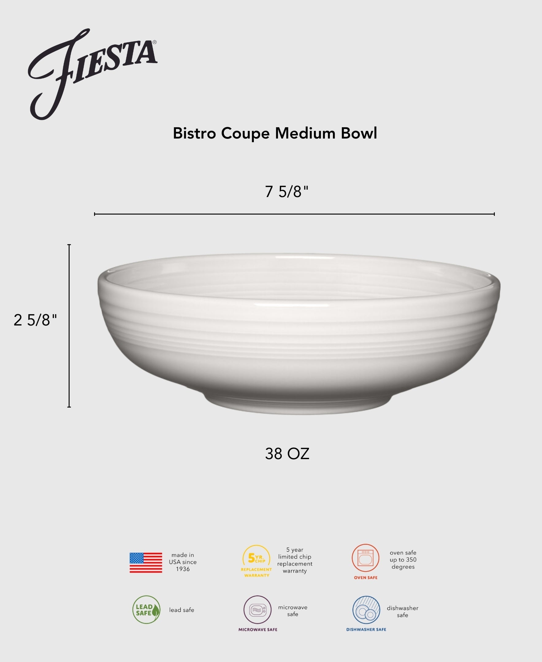 Fiesta Colorful Dinnerware - Bistro Coupe 7 5/8 Inch Medium Bowl 38 OZ - Image 9